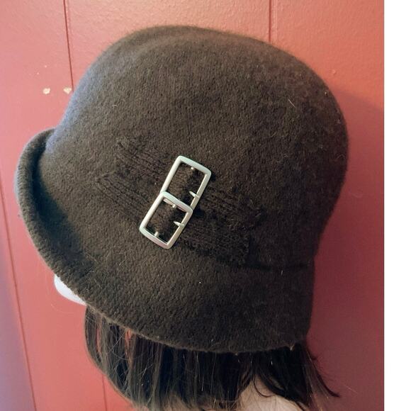 August T Wool Blend Winter Hat with Buckle Accents Brown - Picture 6 of 11